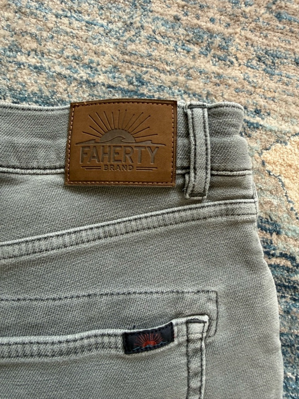 Faherty Light Gray Jeans with Leather Logo Patch
